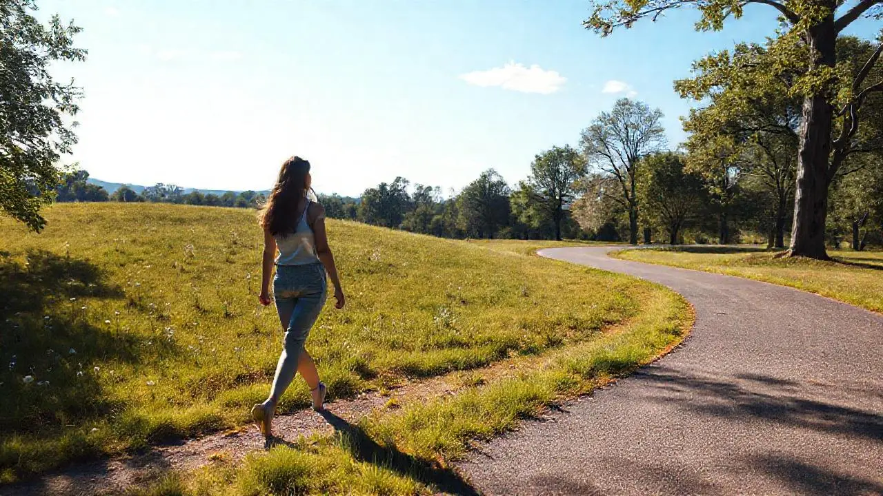 Paz natural, una joven caminando serena