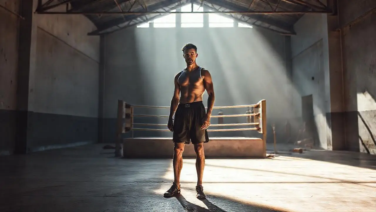 Un boxeador en un gimnasio amplio y realista