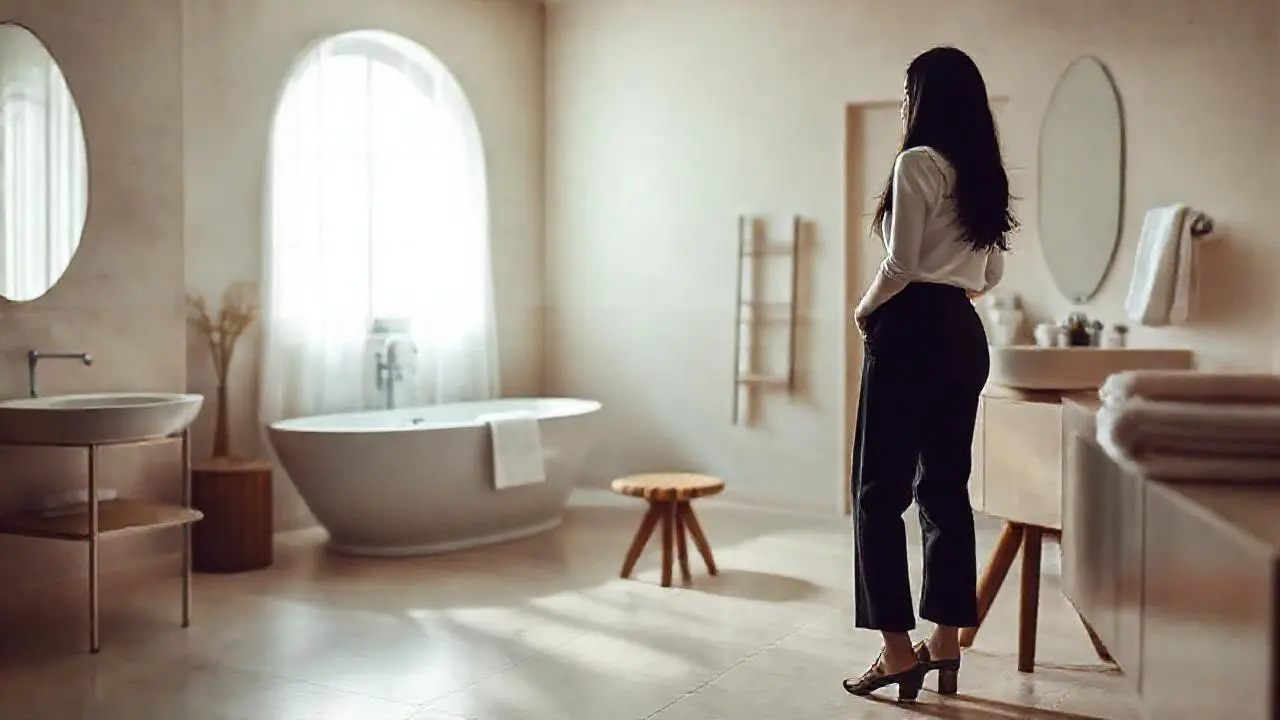 Baño luminoso, sereno y espacioso