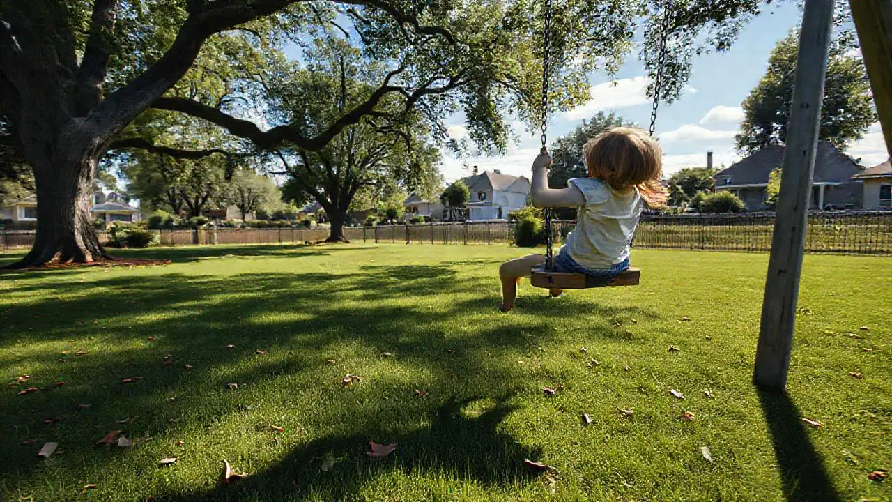 Niño jugando en un jardín suburbano