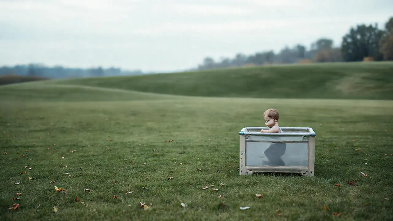 Juego infantil en un paisaje natural suave