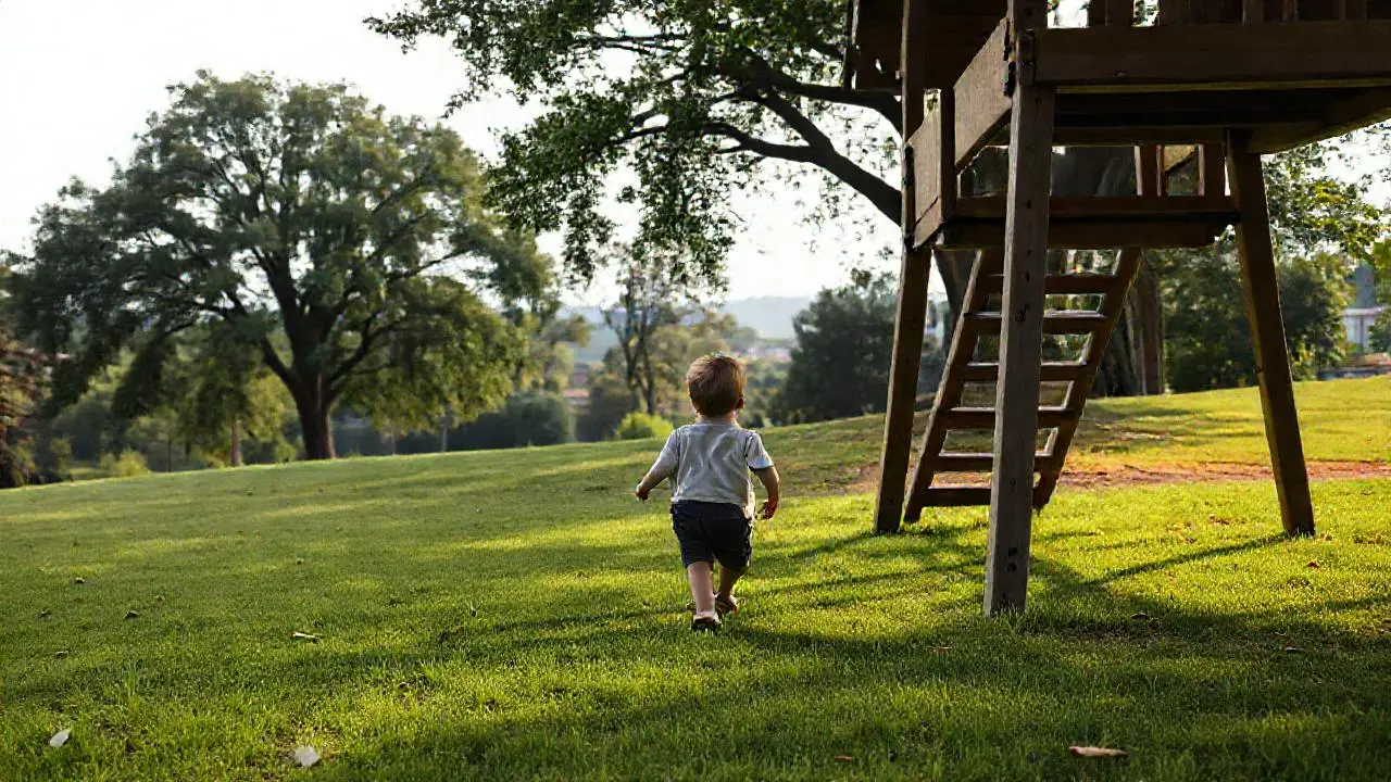 Niño juega en un jardín natural