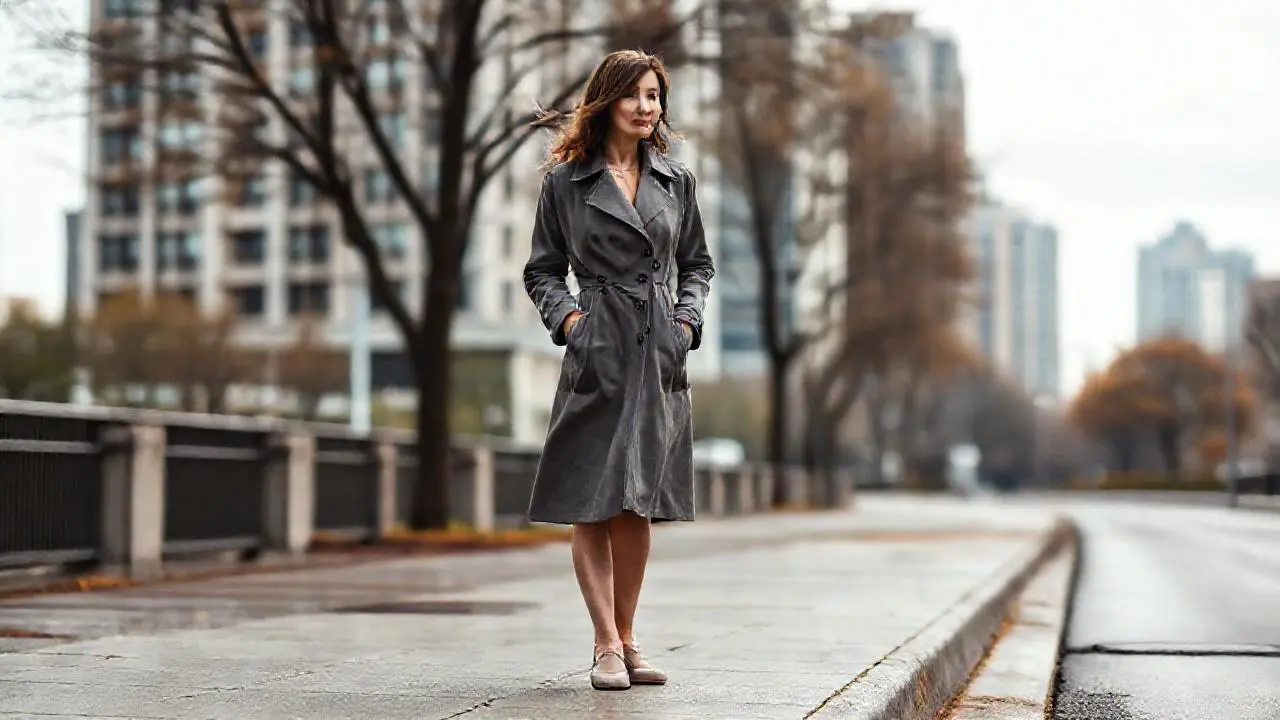 Mujer en calle, ambiente urbano suave