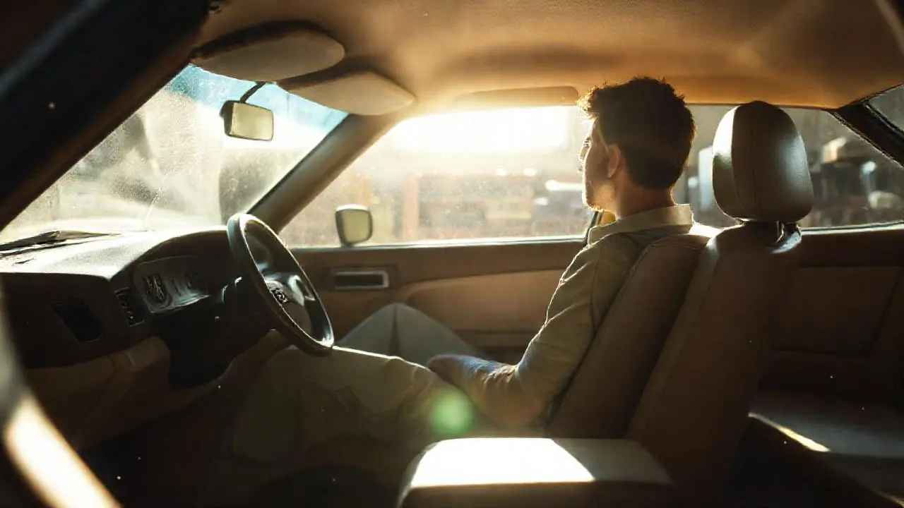 Interior de coche, tranquilo y ligeramente desgastado