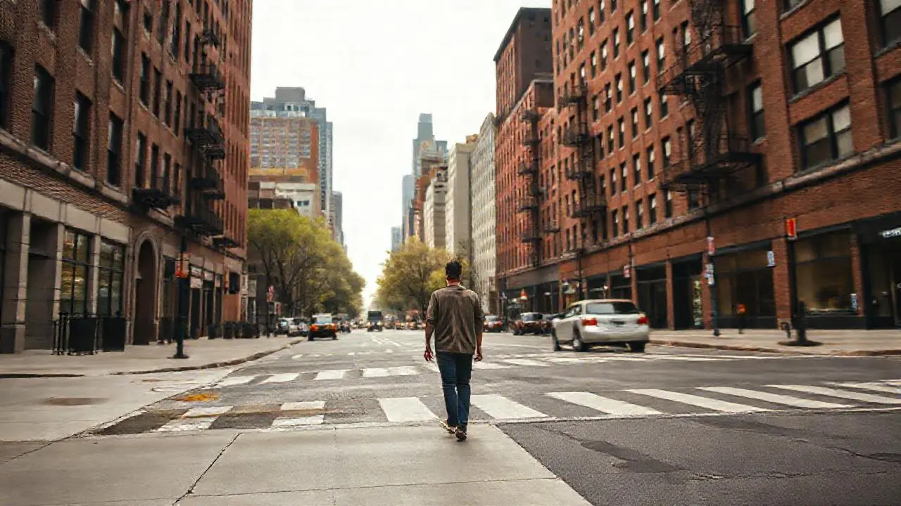Una calle urbana tranquila bajo cielo nublado