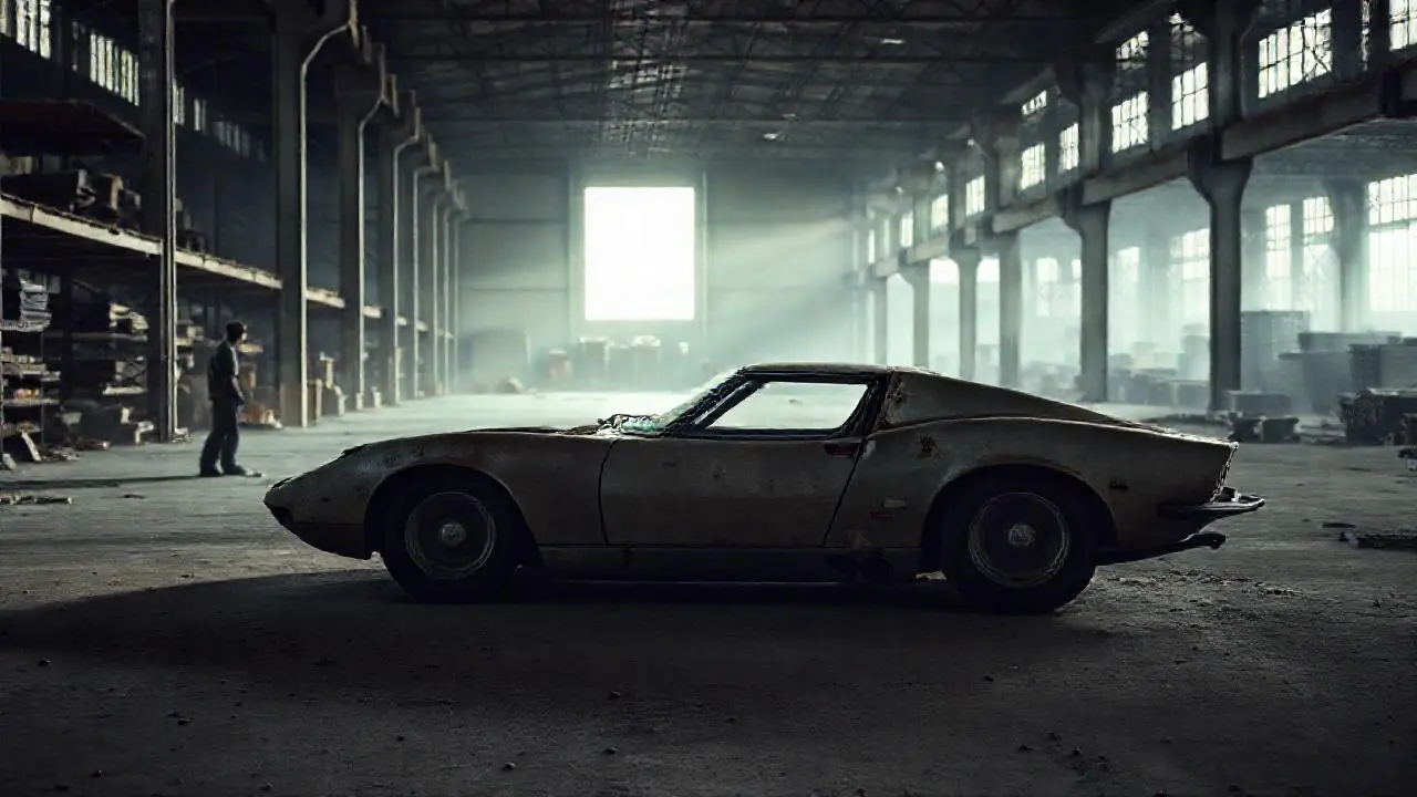 Abandono industrial con un Lamborghini clásico