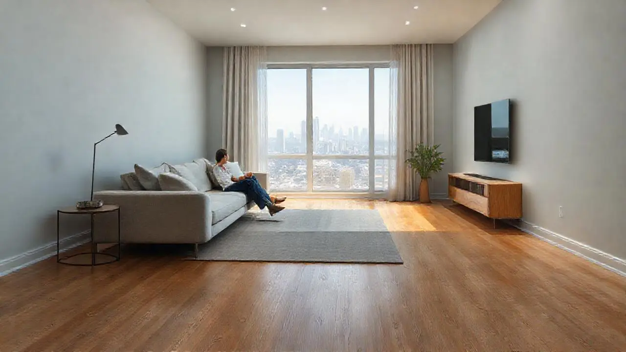 Salón moderno, espacioso y realista