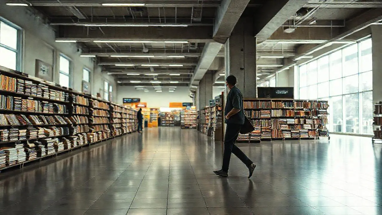 Librería luminosa, amplia y con ambiente neutro