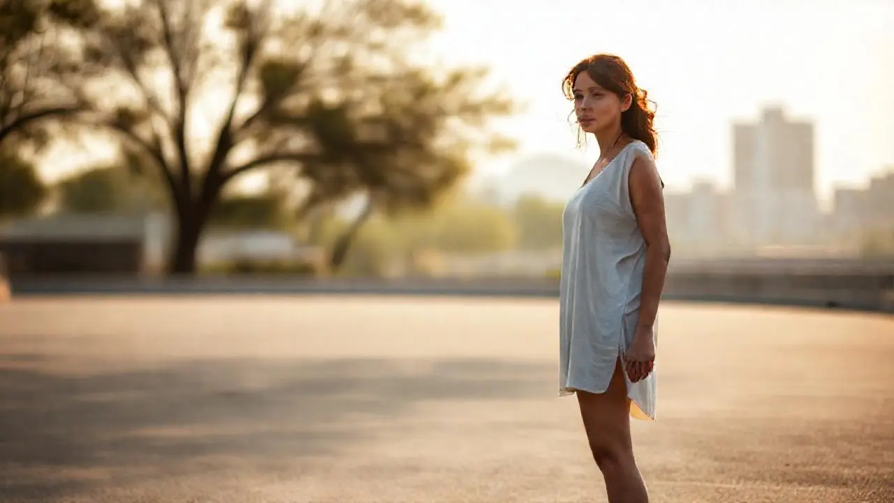Mujer tranquila en escena natural, suave