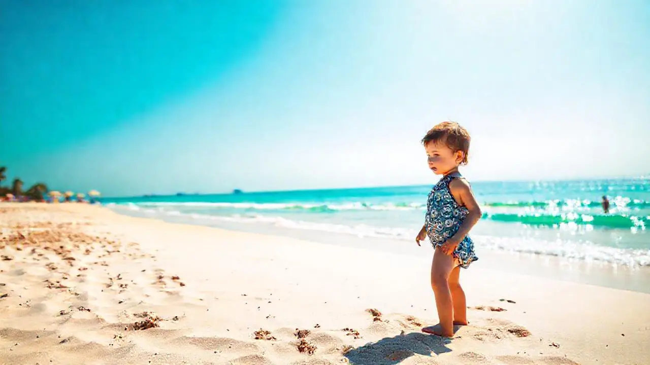 Playa soleada, relajante y serena
