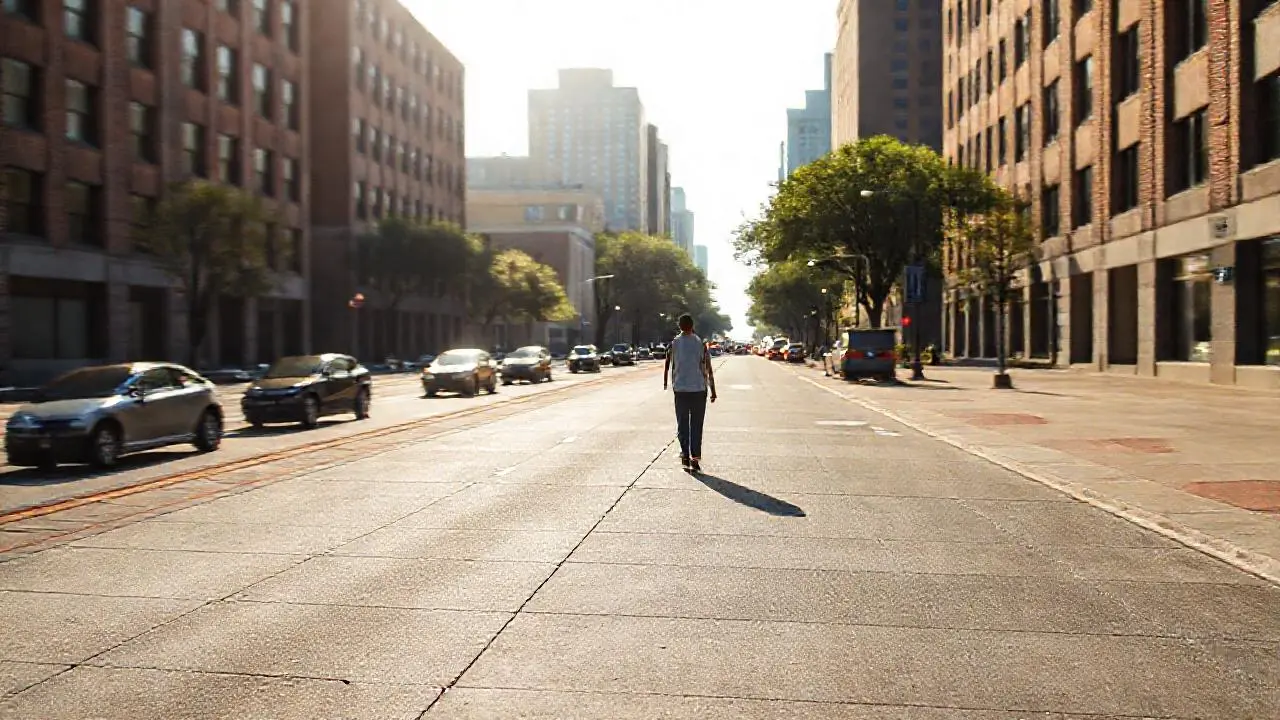 Calle urbana soleada con perspectiva realista