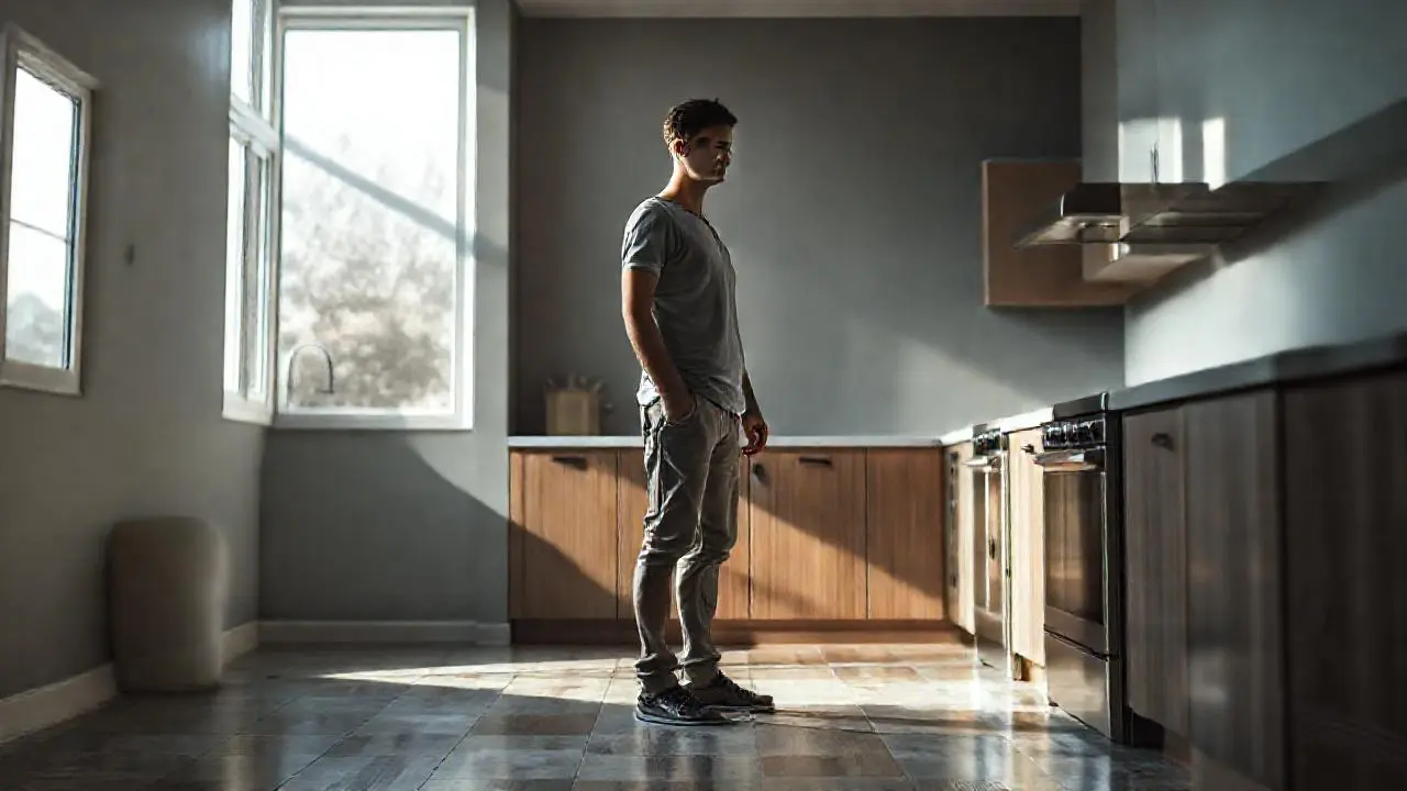 Cocina moderna, luz suave y realista