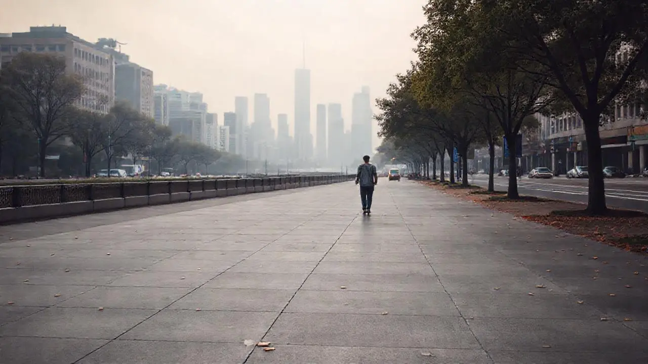 Ciudad tranquila, figura sola en calma