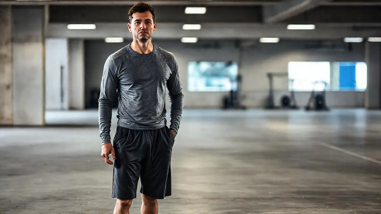 Hombre atlético en gimnasio, ambiente neutro