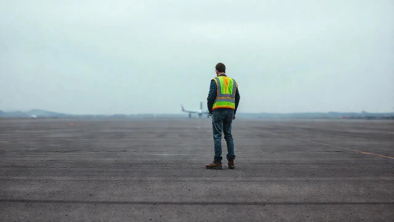Un trabajador solitario en un paisaje gris