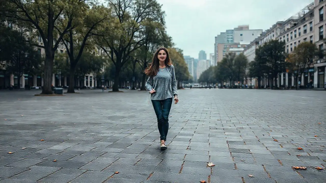 Una tranquila escena urbana, realista y difusa