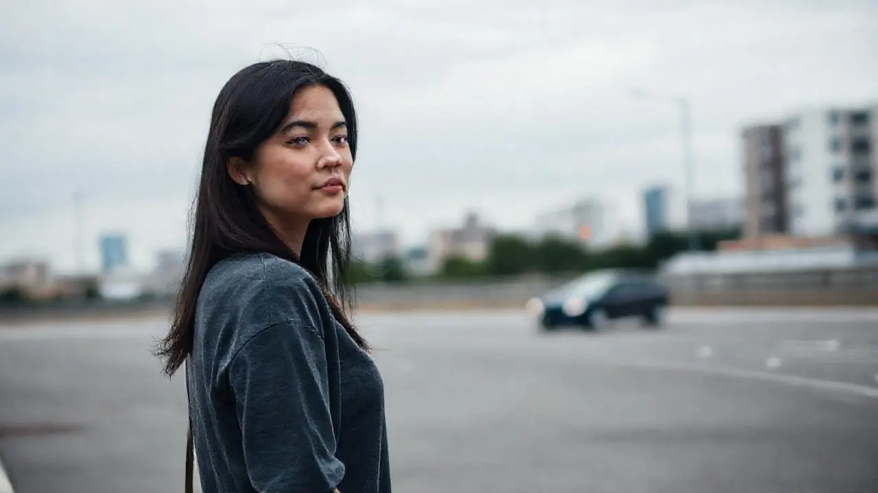 Mujer relajada en un ambiente urbano suave