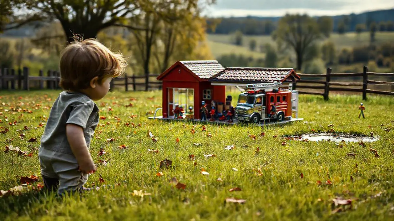 Escena infantil realista con Playmobil y entorno