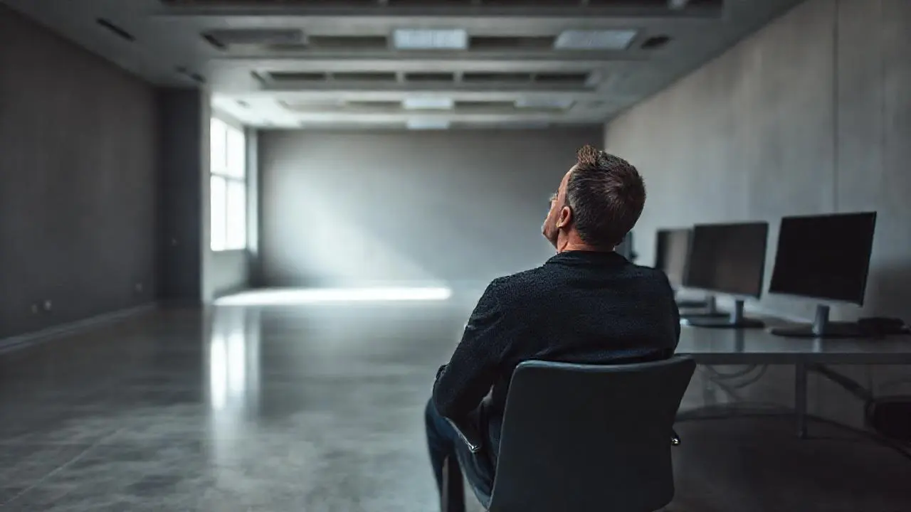 Ambiente tranquilo, hombre trabajando en oficina