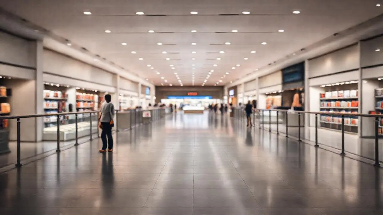 Espacio comercial amplio, luz suave y difusa
