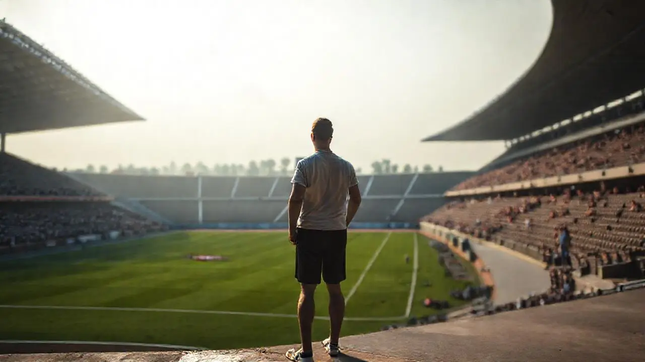 Un hombre en un estadio amplio y realista