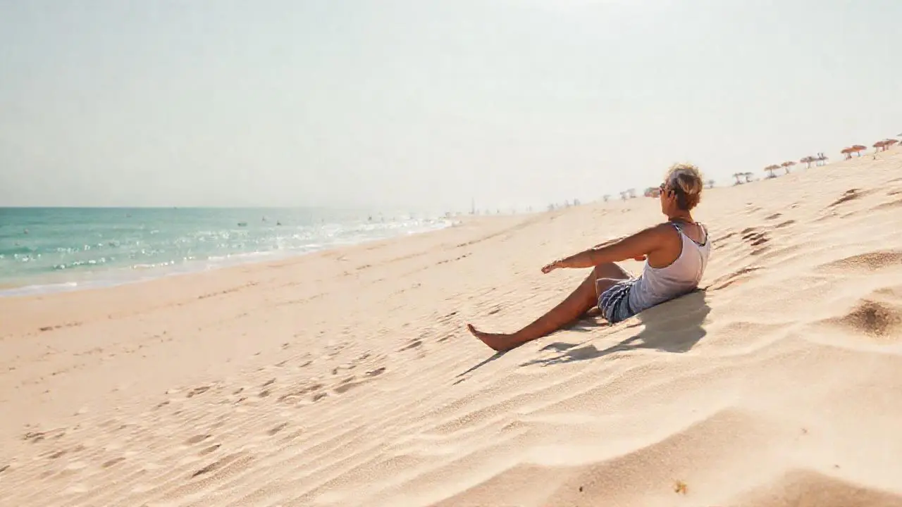 Playa dorada, tranquila y soleada