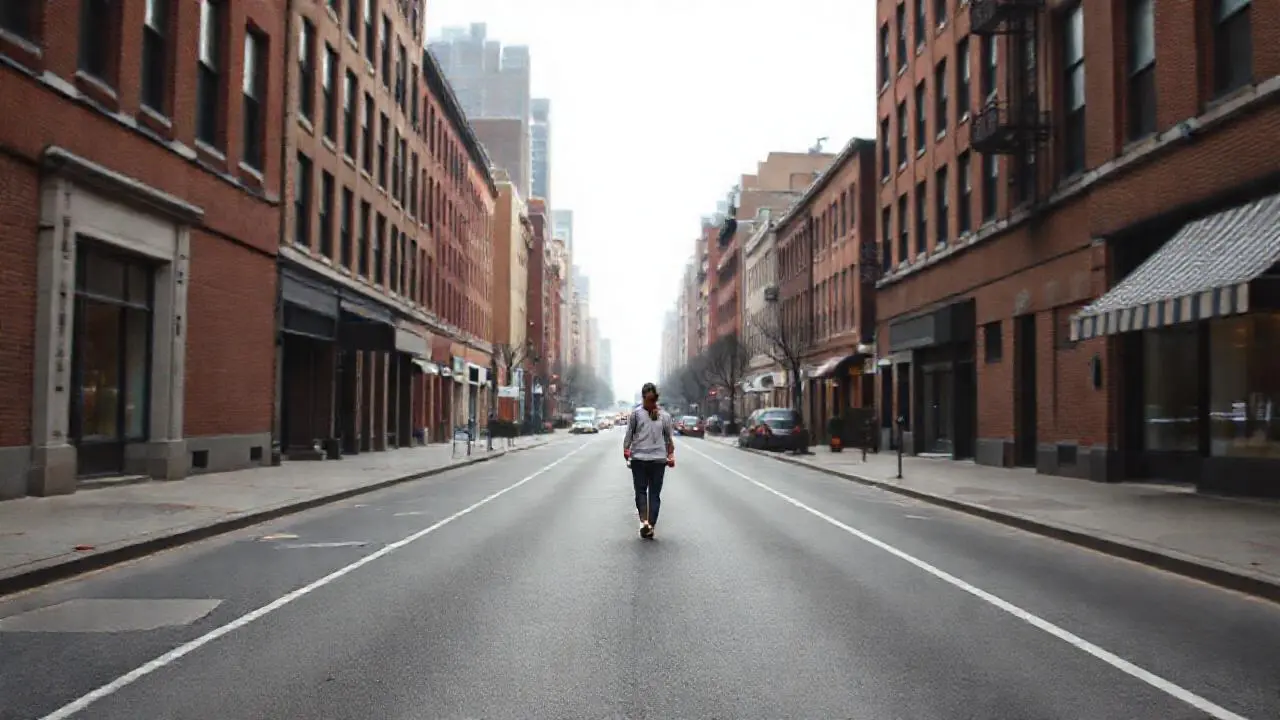Calle urbana gris, ambiente tranquilo y difuso