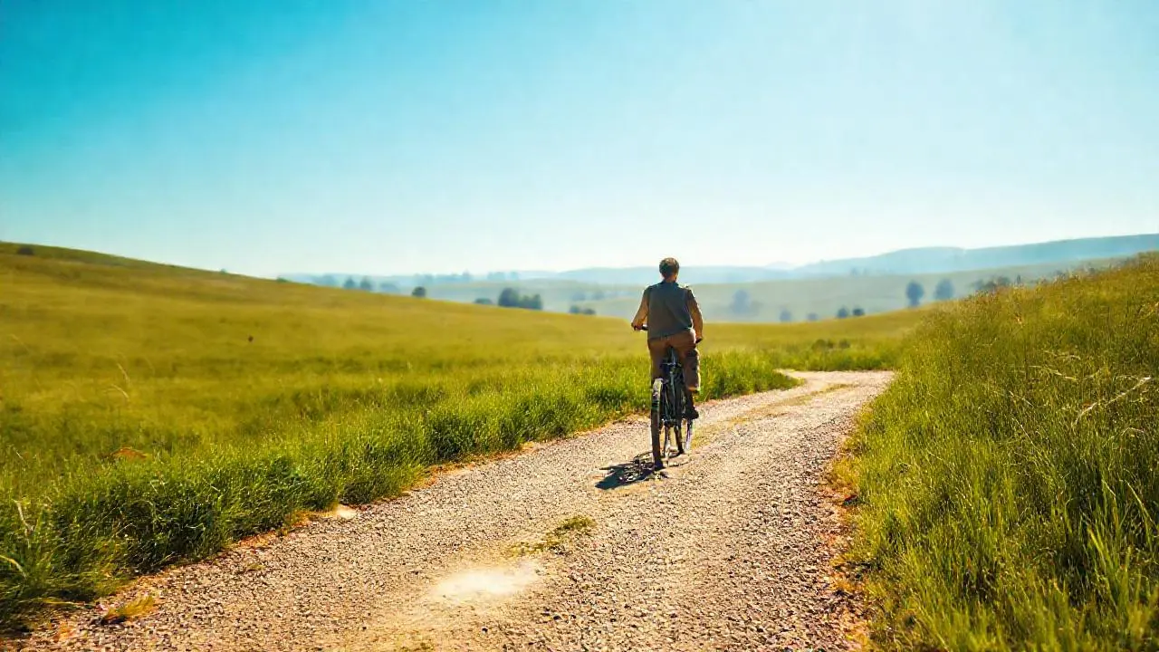 Un ciclista avanza por un campo sereno