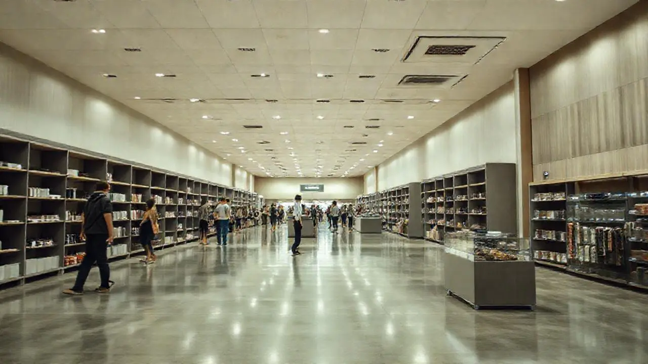 Tienda amplia, luminosa y ligeramente borrosa