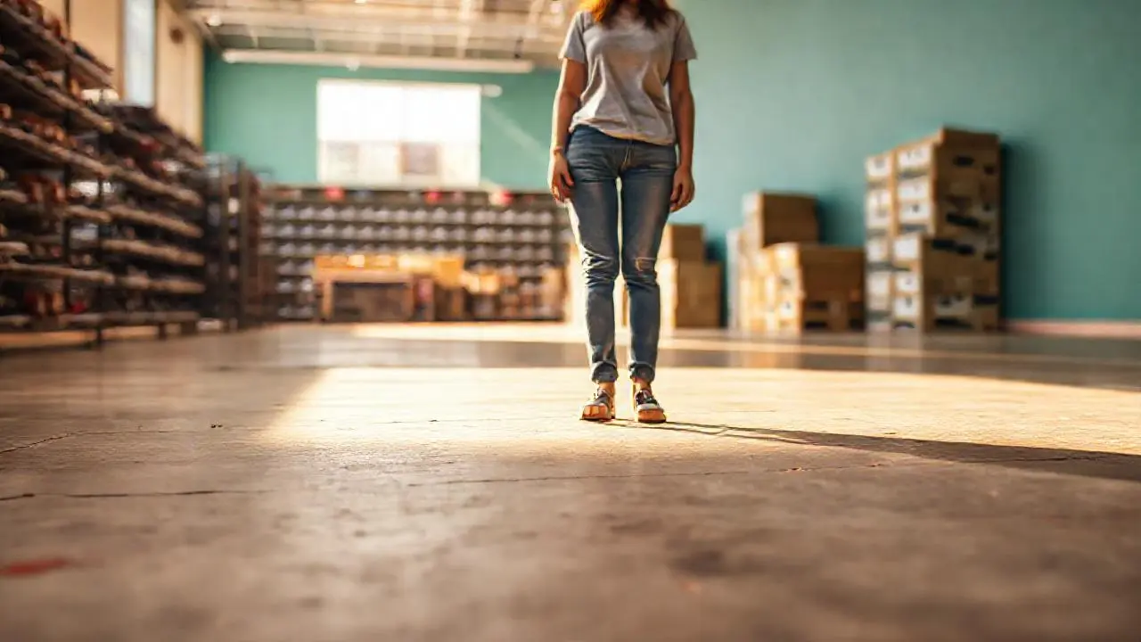 Tienda luminosa con una mujer casual